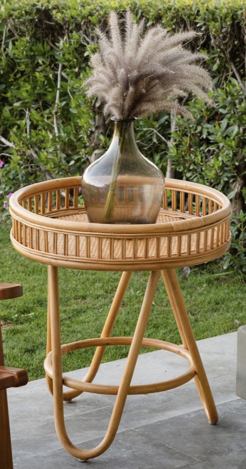 Laura Bamboo Side Table - Cane Top - Round Design 1