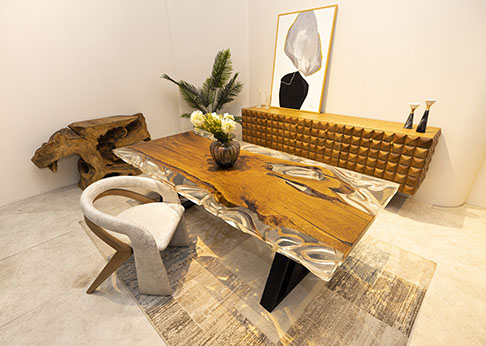Chestnut Dining Table With Clear Epoxy Finish 0