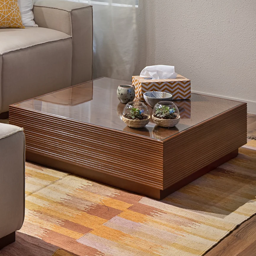 Ravel Coffee Table - Glass Top - Beech Wood 1