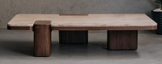 Coco Coffee Table - Travertine Marble Top - Walnut Veneer 0
