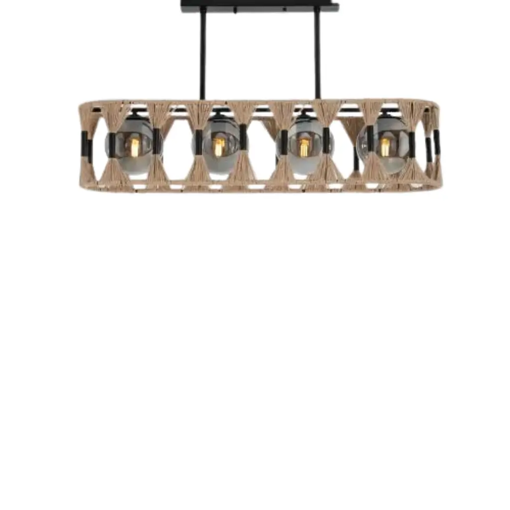 Rectangular Jute & Glass Pendant Lamp TA_BU_006 0