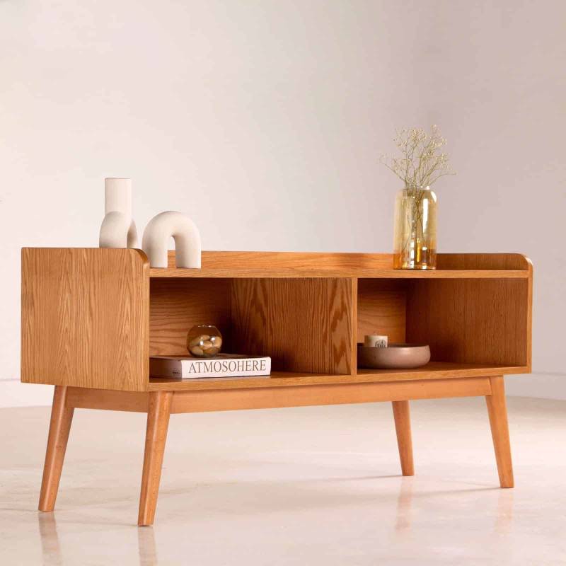 Modest TV Unit With Shelves - In Beech & Counter Wood 1