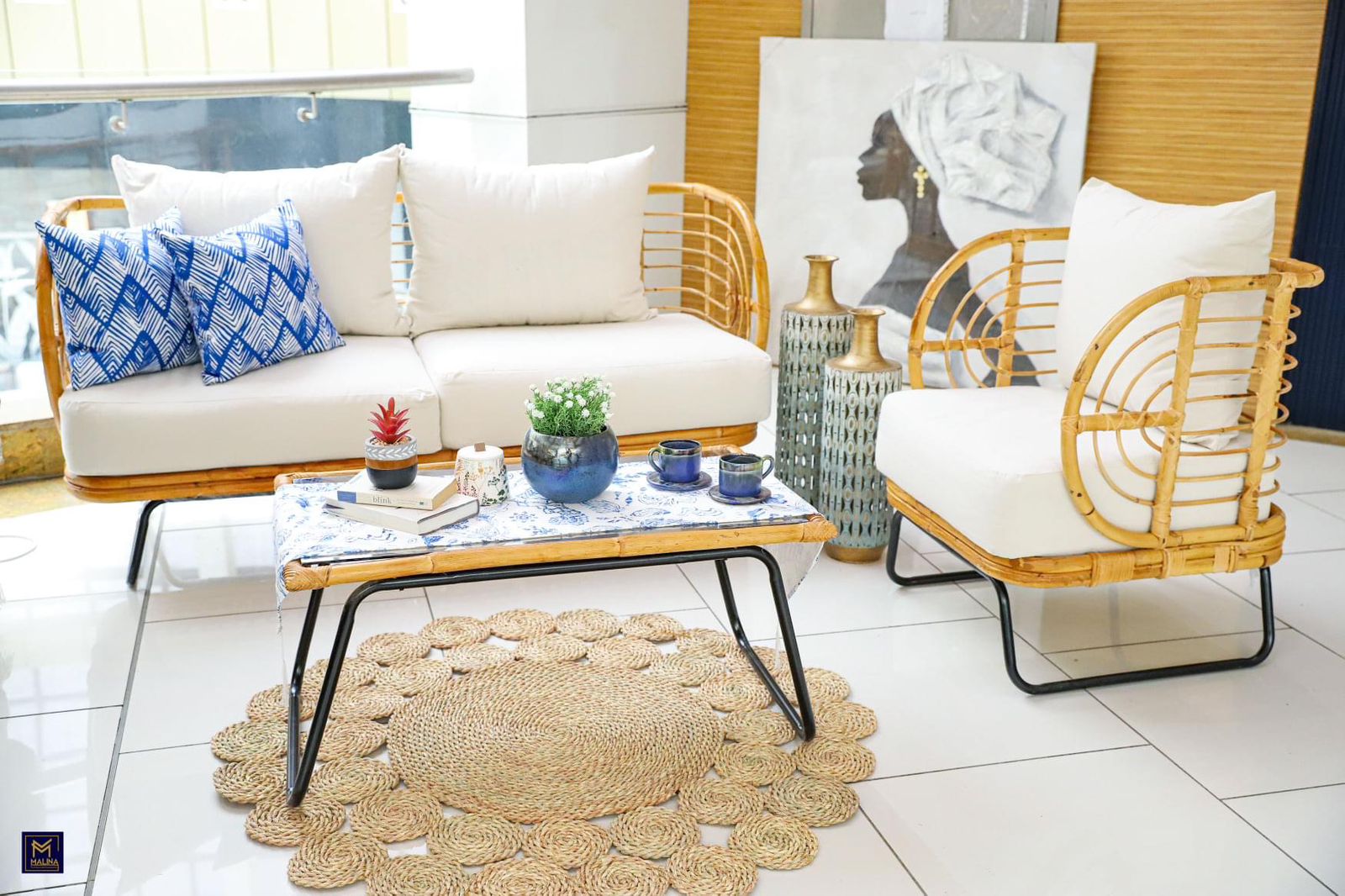 Outdoor Bamboo Set – 2 - Seater Sofa Chair & Coffee Table 0
