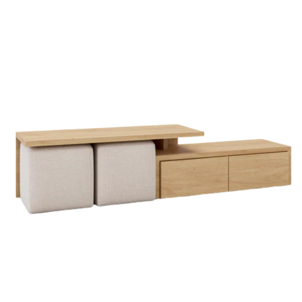 Double Deck Modern Modular TV Unit With Built-In Poufs 0