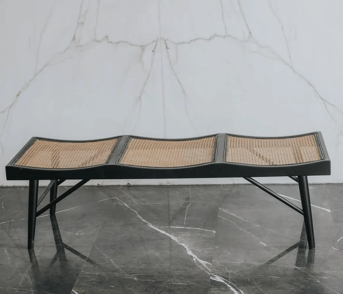Birdie Bench In Black Wood & Cane 1
