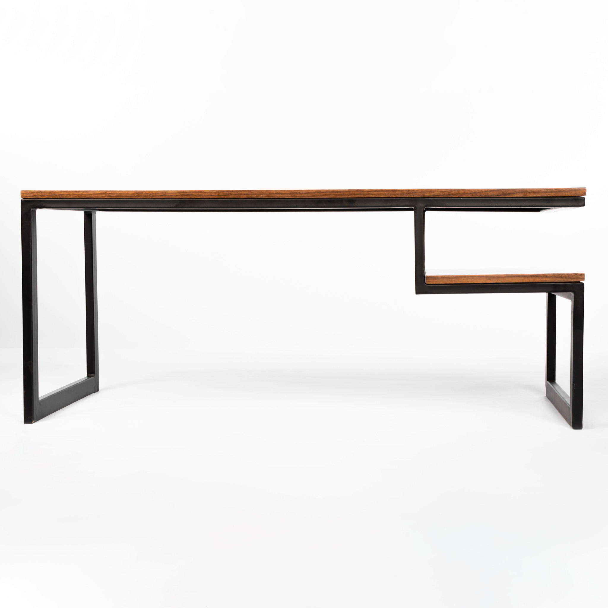 Two Levels Oak Center Table - Oak Top With Metal Base 0