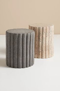 Side Table In Fiber Glass With Ribbed Cylinder Round Design 0