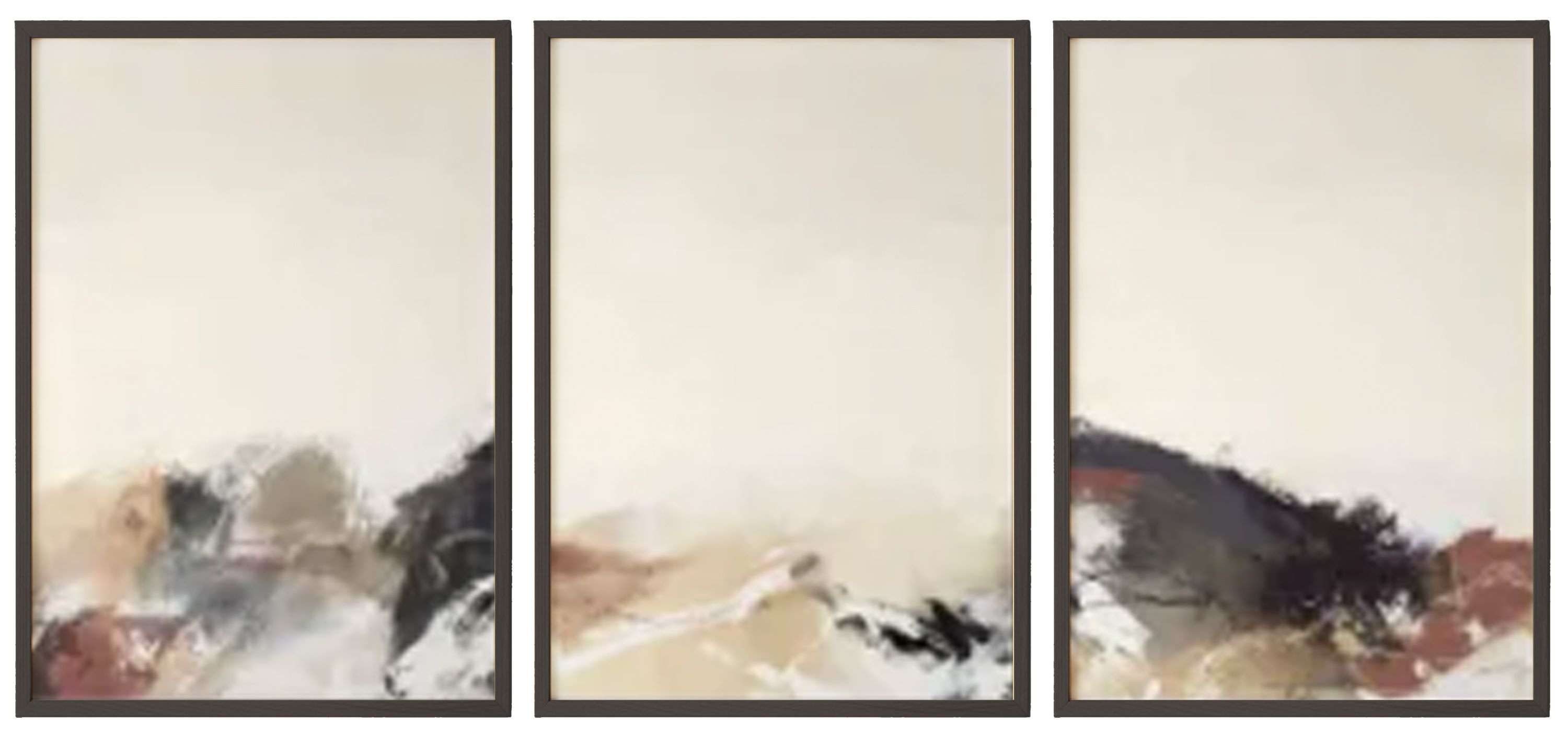 Abstract Black and Brown Printed Artwork With Wooden Frame - Set of 3 0