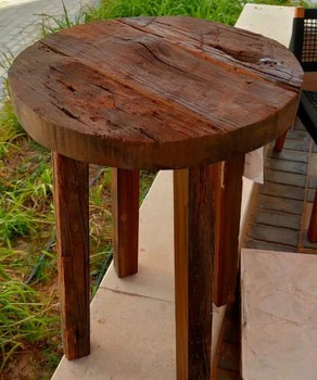 NJ Rough High Stool In Pine Wood - Round Design 2