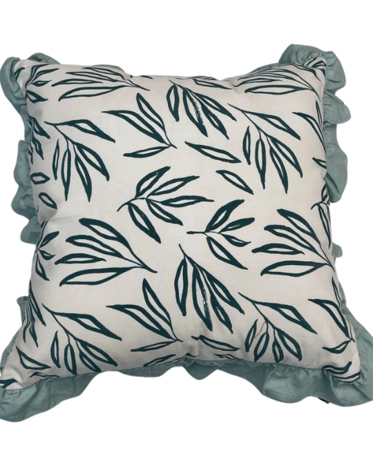 Handprinted leaf raffles cushion  0