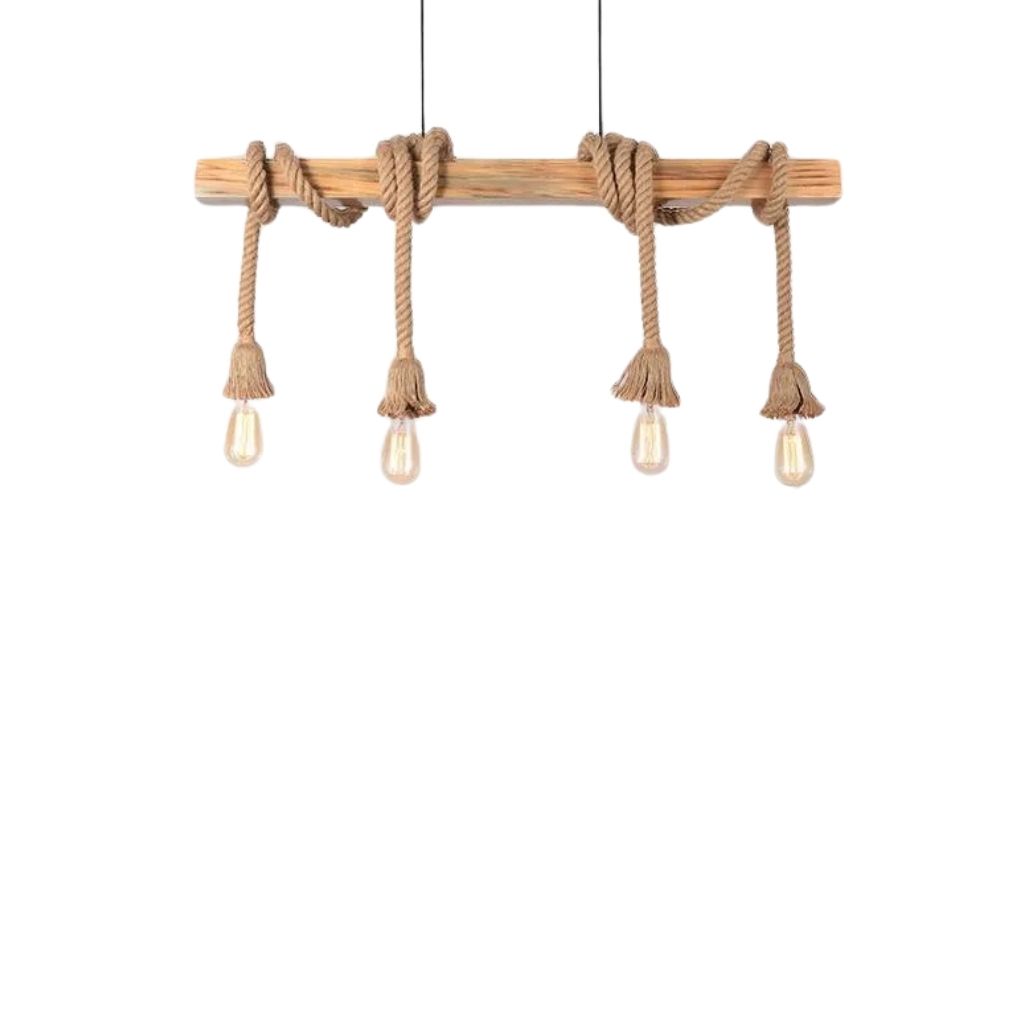 Modern Wood & Steel Ceiling Lamp With 4-Light and Rope Detail - YL742 0
