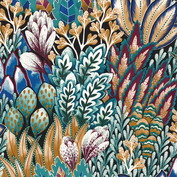Casamance Wallpaper-Aviccenia(Noir/Topaz) 0