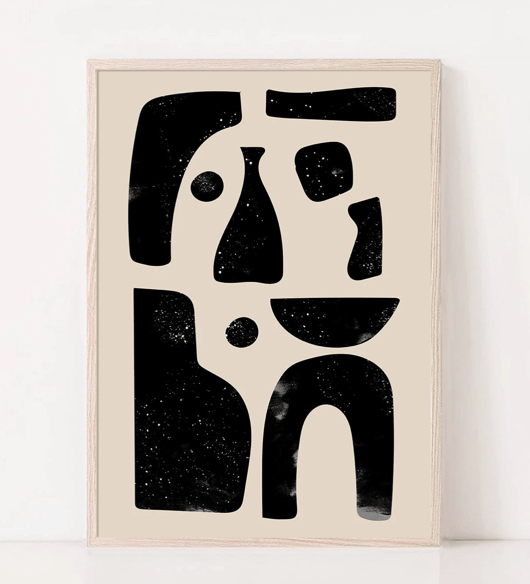 Abstract Printed Wall Art Black & Beige With Wooden Frame 0