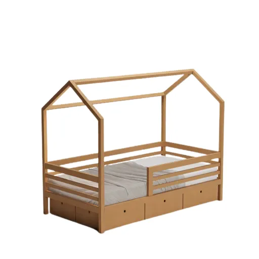 بيت سرير أطفال - من خشب الزان\العزيزي بمساحة تخزين سفلية