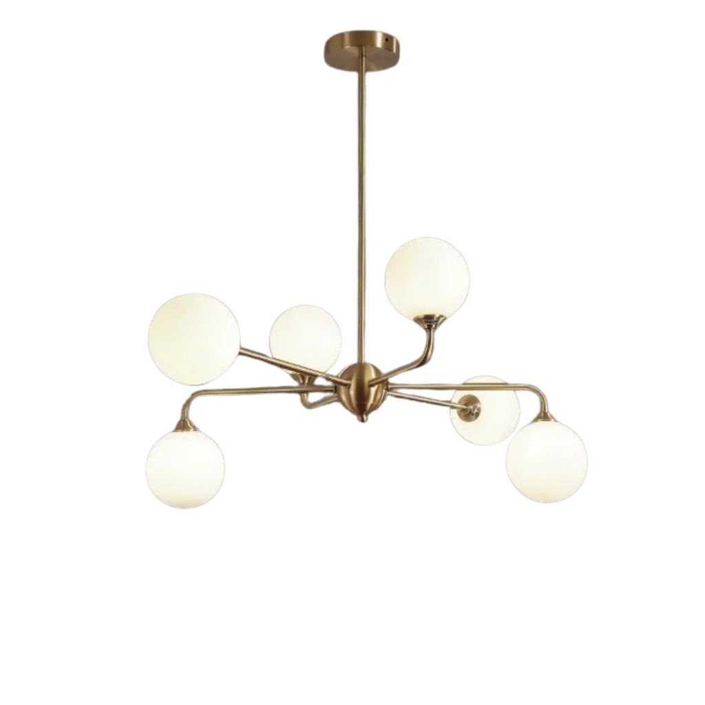 Modern Steel Ceiling Lamp With 6 Opal Globes Gold - YL738 0