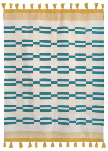 Handwoven Cotton Rug – Striped Echo Pattern with Tassels 0