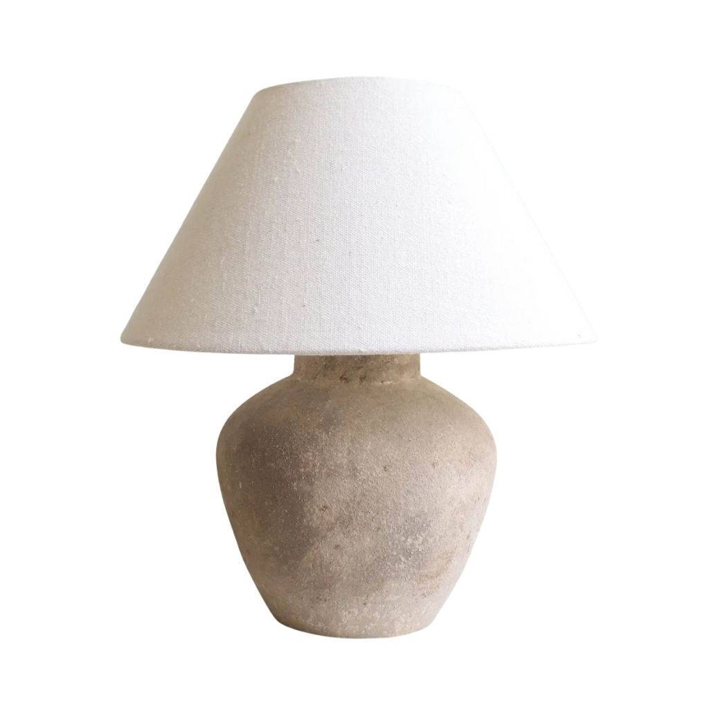 Antiqued Greige Earthenware Table Lamp 0