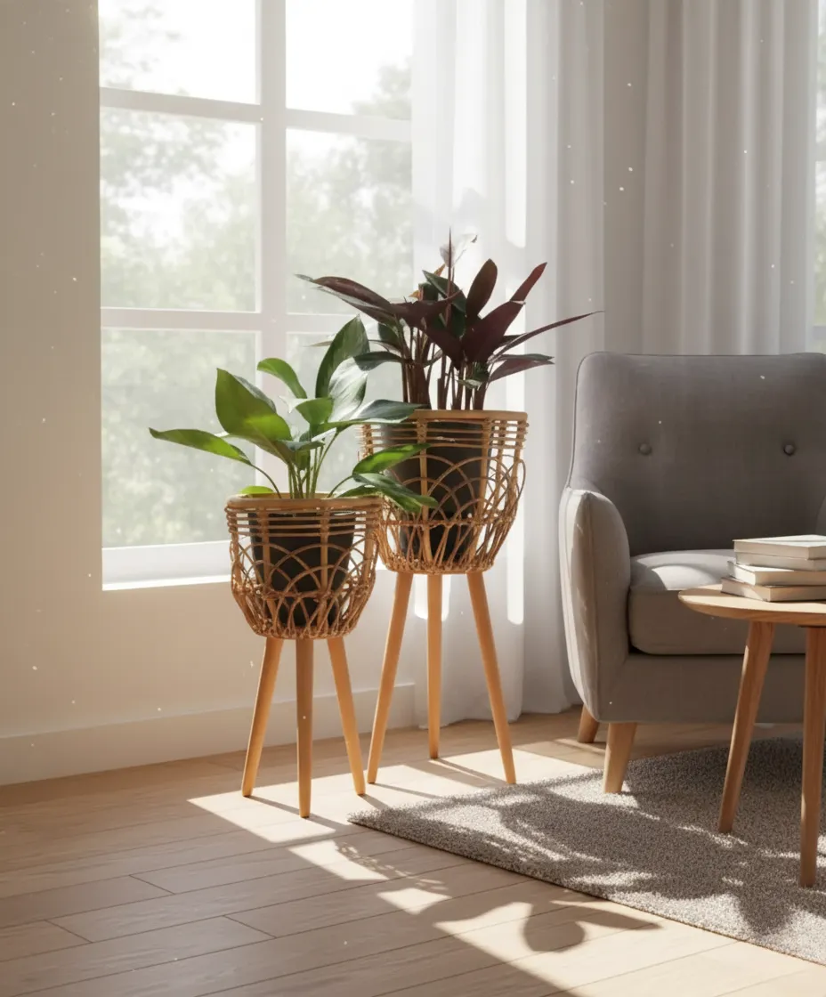 Calathea & Chinese Evergreen With Bamboo Holders 1