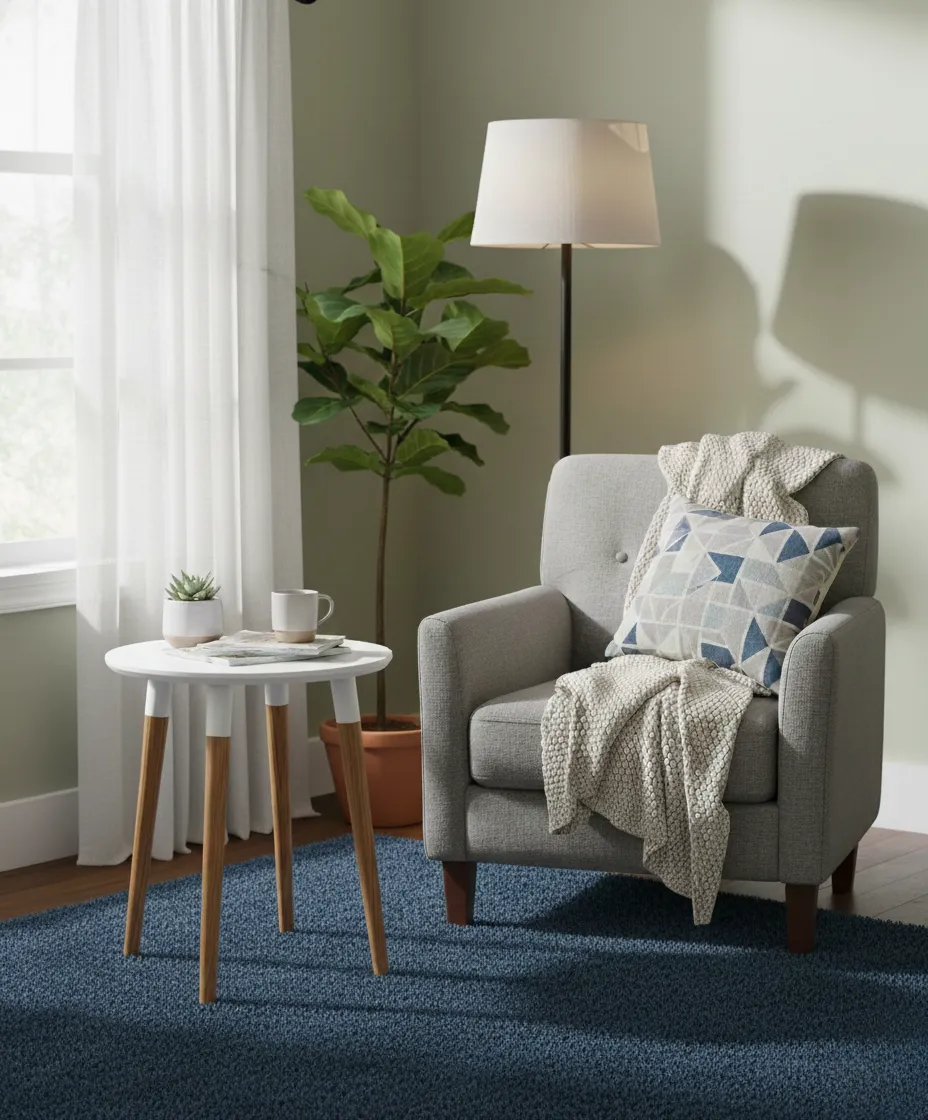 Basic White Side Table - Oak Wood - Round Design (White) 3