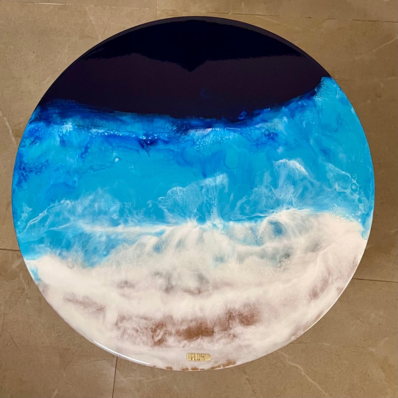 Round Seascape Wooden Side Table 1