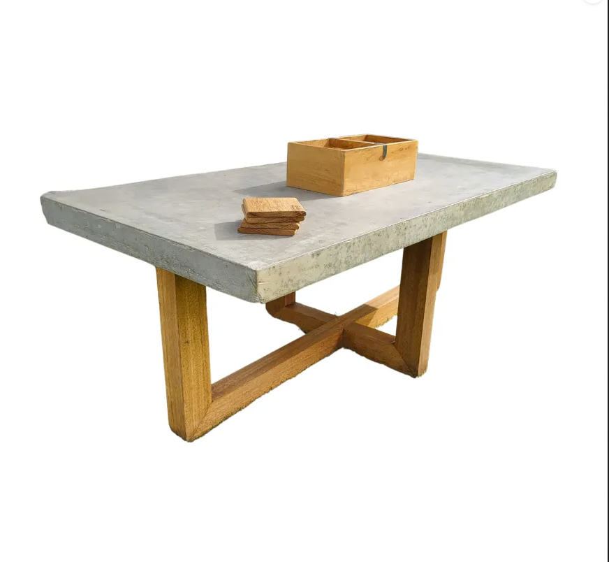 طاولة قهوة خرسانية مستطيلة - أرجل خشب التيك الصلب 0