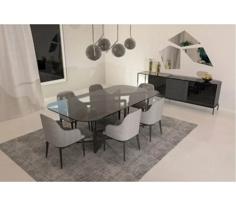 Cross Glass Dining Table With Black Metal Legs 3