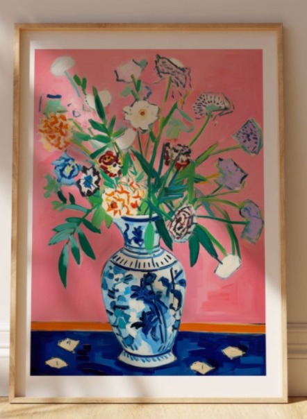Floral Vase on Coral Background Print – Colorful Modern Wall Art 0