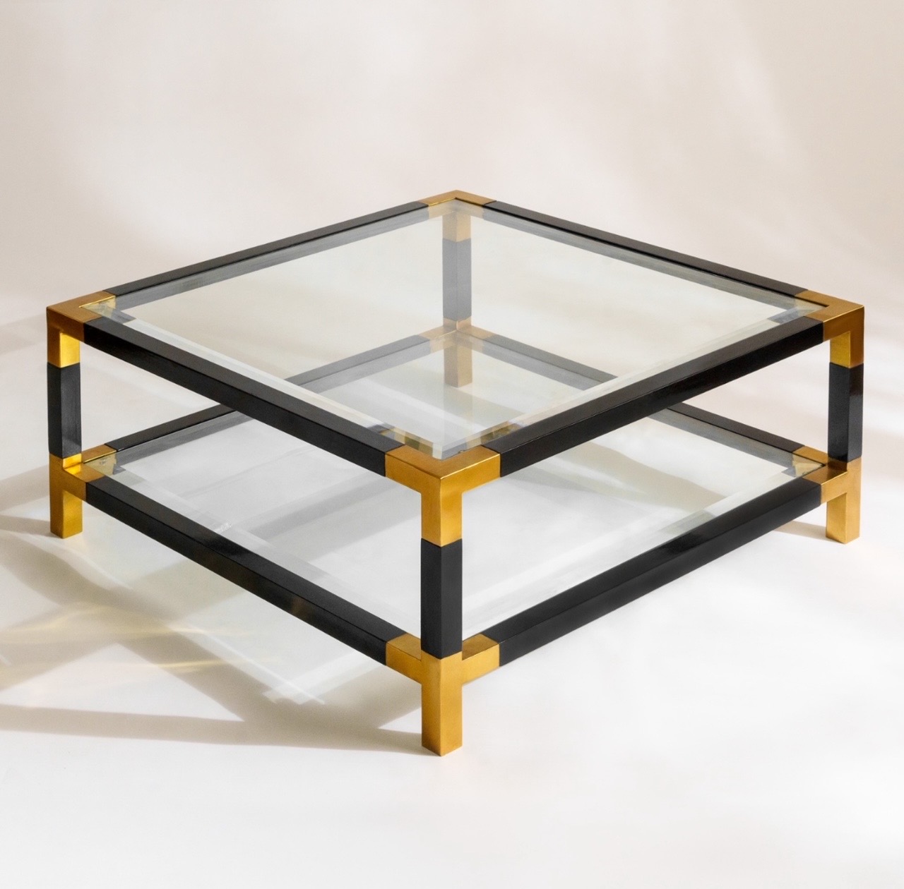 Wooden Black Coffee Table With Golden Stainless Steel Corners 0