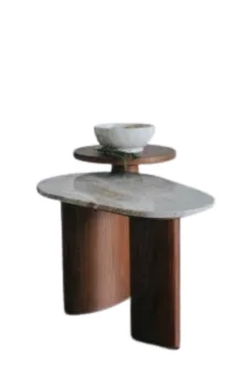 Georgia Side Table Set of 2 - Marble & Pitch Pine Wood 0