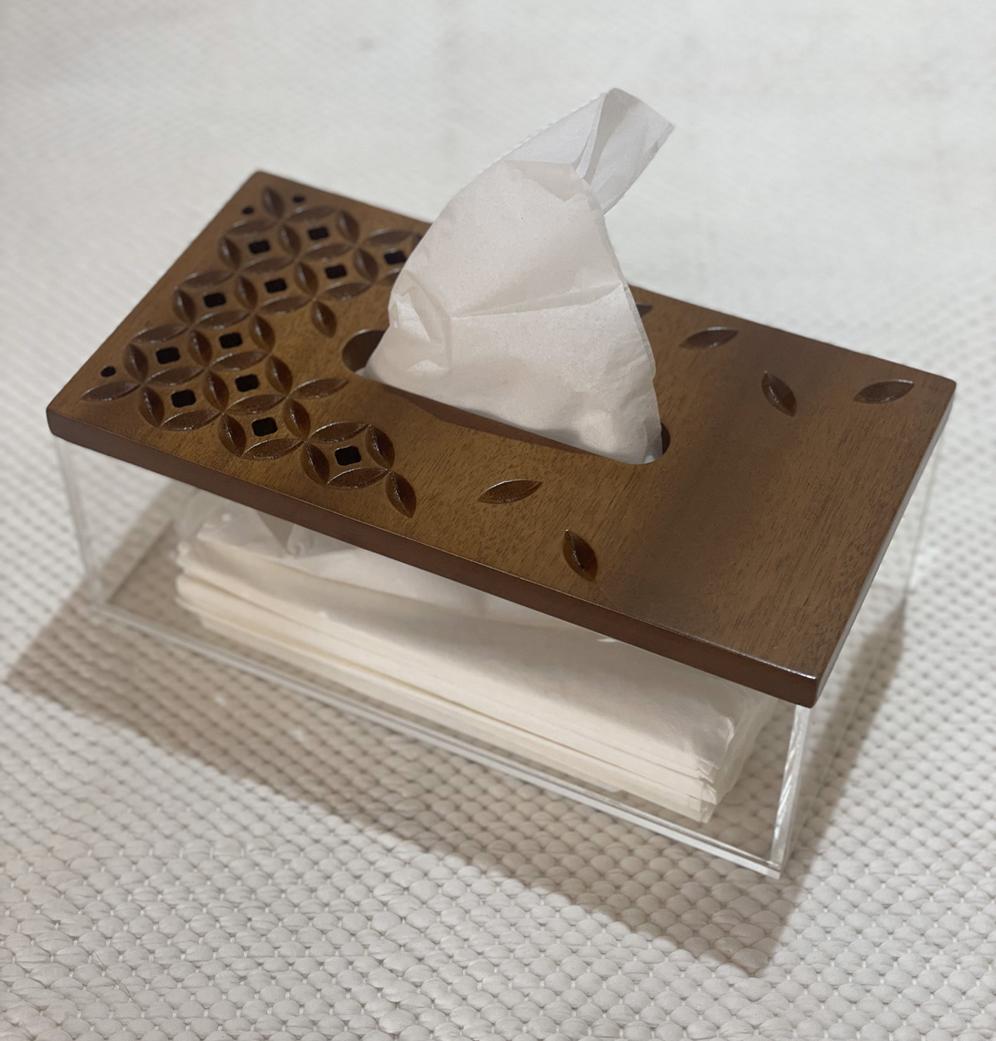 Quadra tissue box 01 - Hand carved Teak Wood 0