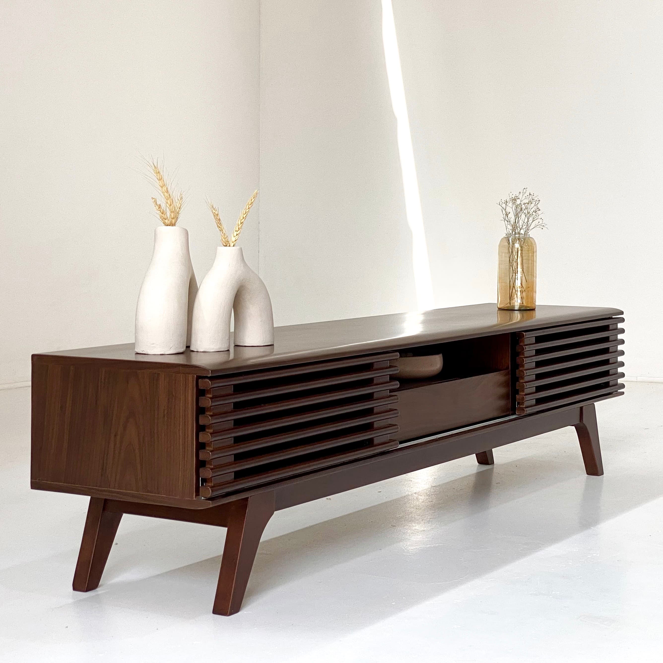 Render Mid-Century Walnut TV Unit With Beech Wood Base 1