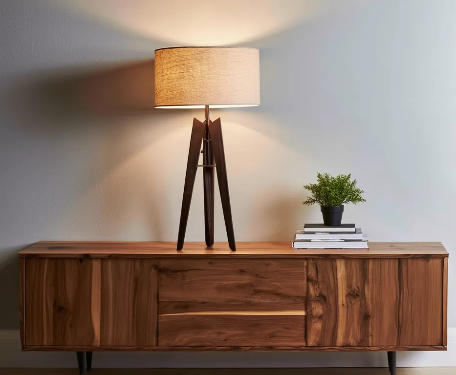 Trevo Metal Tripod Table Lamp With Fabric Shade 1