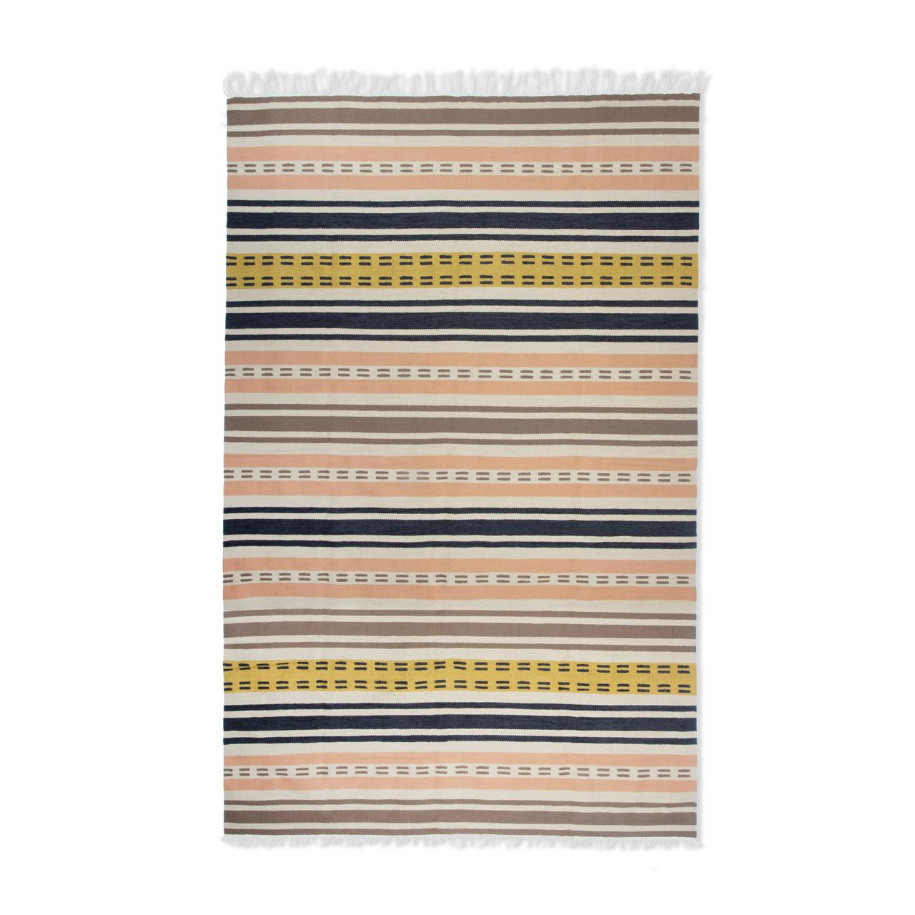 Coastal Multi-Colored Striped Wool Rug – Handwoven Natural Elegance 1