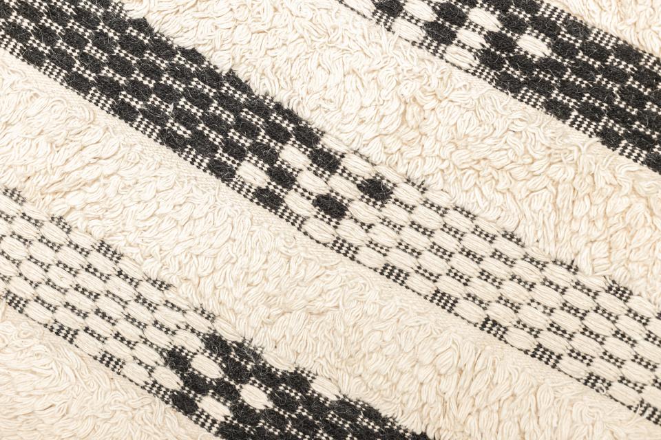 Domestic Handwoven Black & Cream Striped Rug – Timeless Design 2