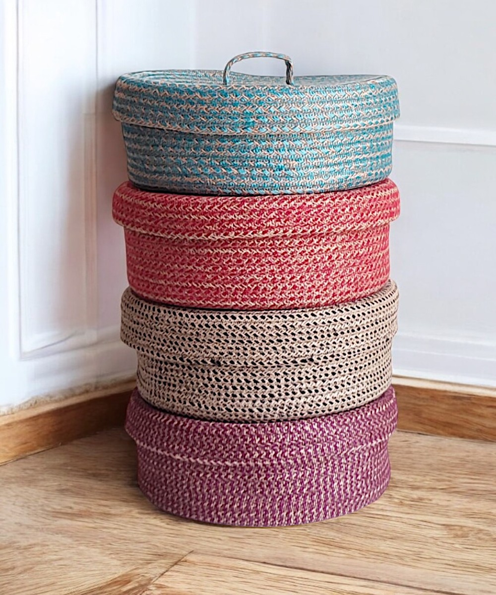 Colored Jute Basket with Lid 0