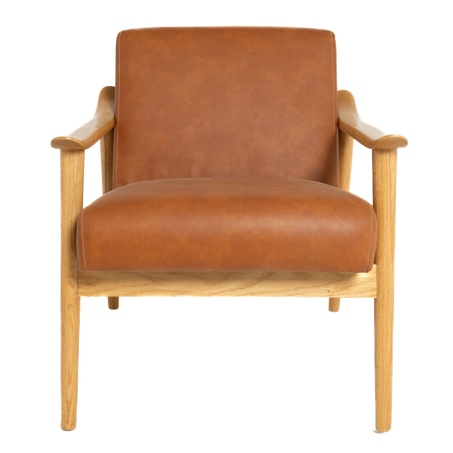 Mid-Century Leather Chair With Wooden Frame 1