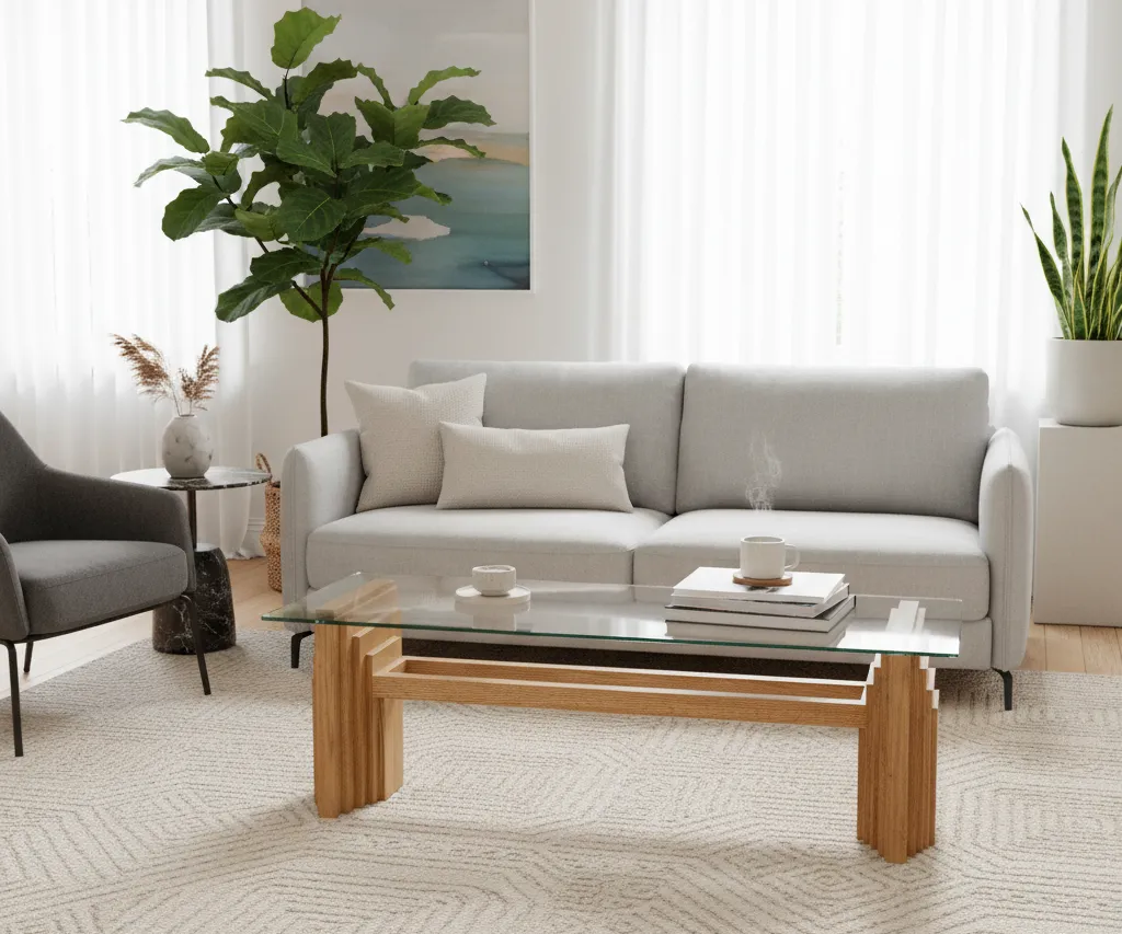 Sakkara Coffee Table - Glass Top - Oak Veneer - Rectangle 2