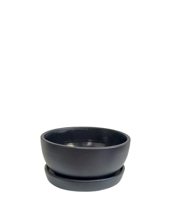 Black Decorative Plant Pot with Plate - 25 cm 0