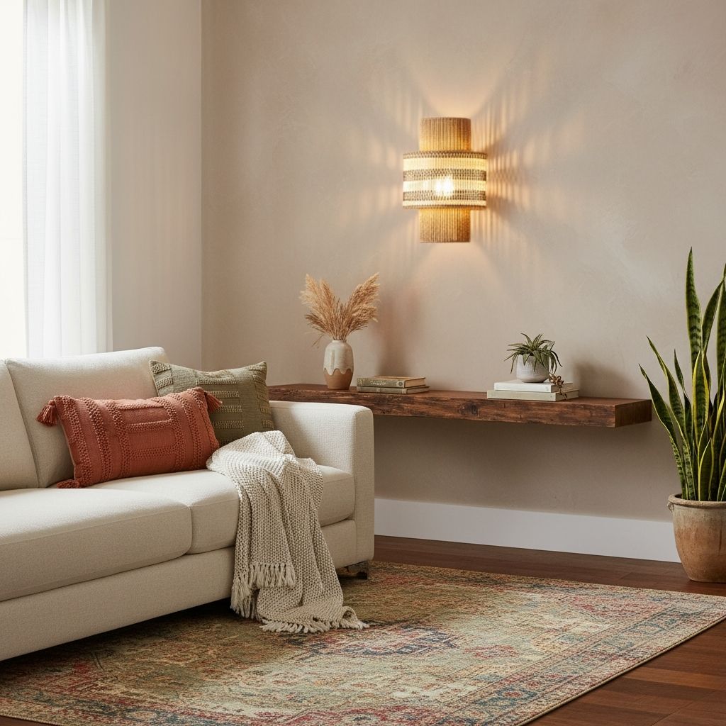 Bamboo & Jute Wall Lamp - Handwoven Boho Texture - BL23 1