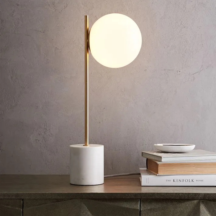 Modern Gold Table Lamp With Marble Base and Opal Globe - YL748 1