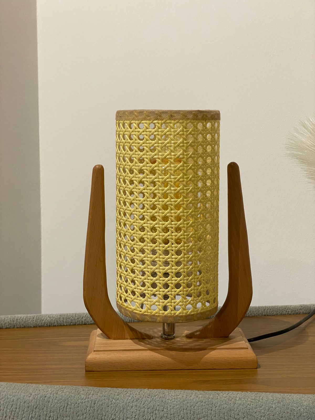 Rattan and Beech Wood Table Lamp – Sculptural Glow with Vintage Warmth - BTL0990 1