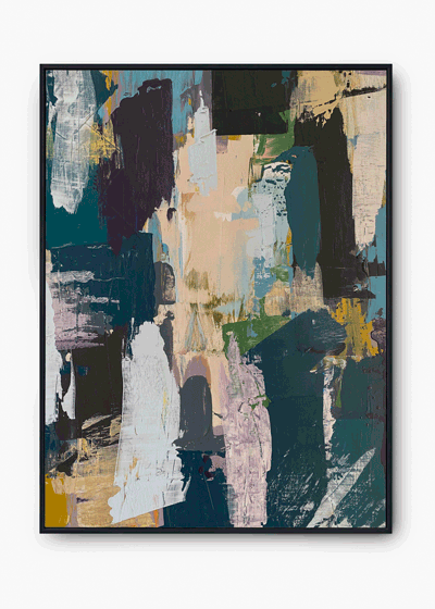 Abstract Printed Artwork Blue & Green With Wooden Frame 0