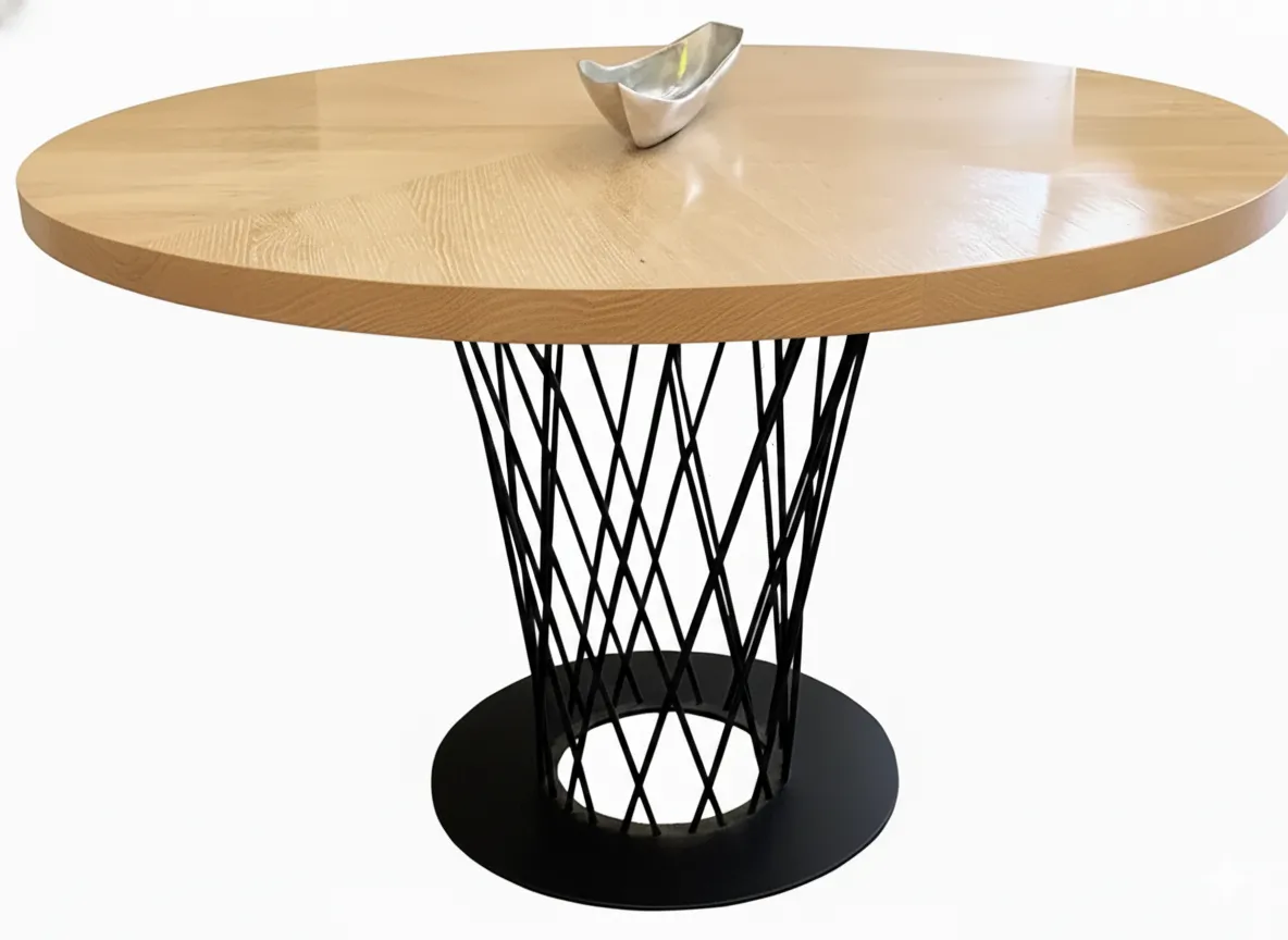 Millie Wooden Round Dining Table With Metal Mesh Base 0