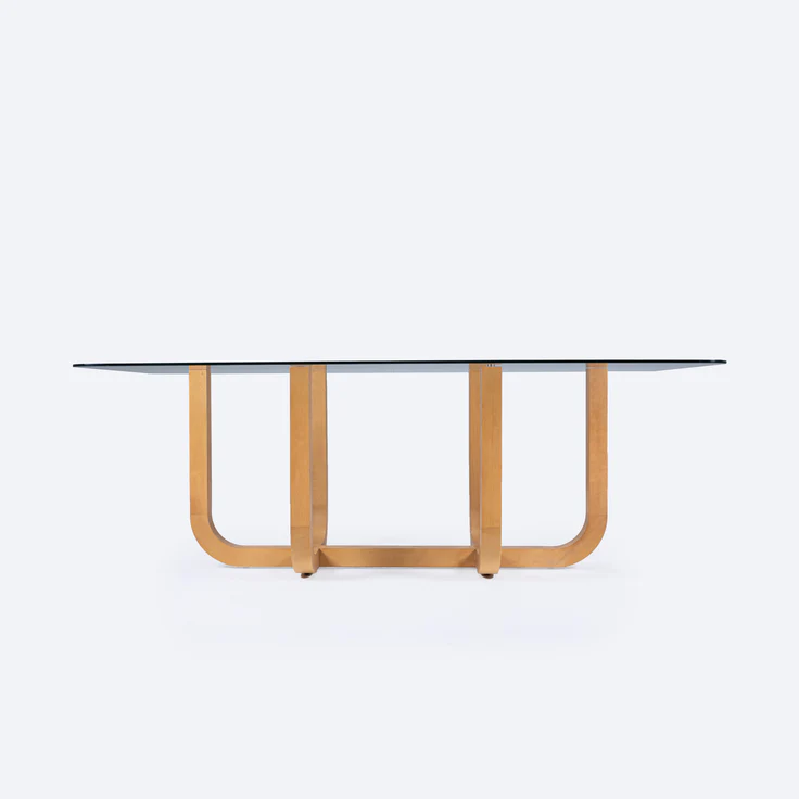 Lune Beech Wood Dining Table With Black Glass Top 0