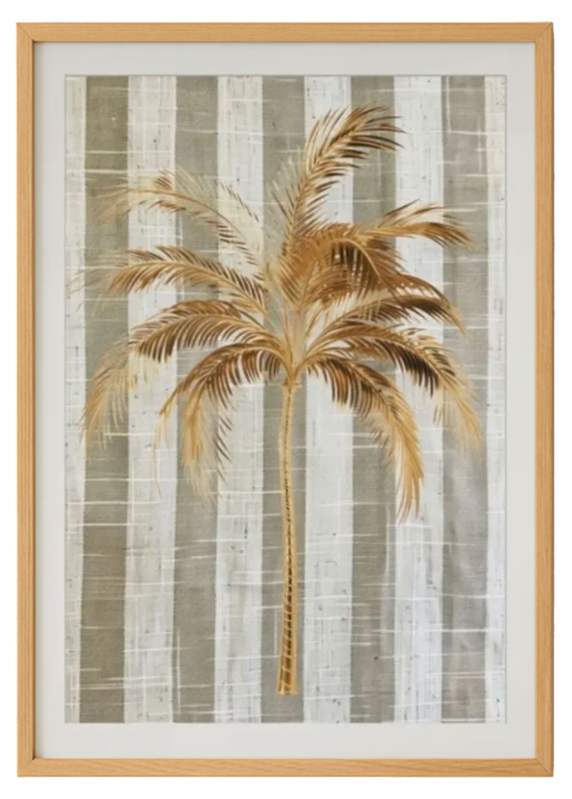 Palm Tree Golden on Textured Stripes Print – Modern Tropical Wall Art image