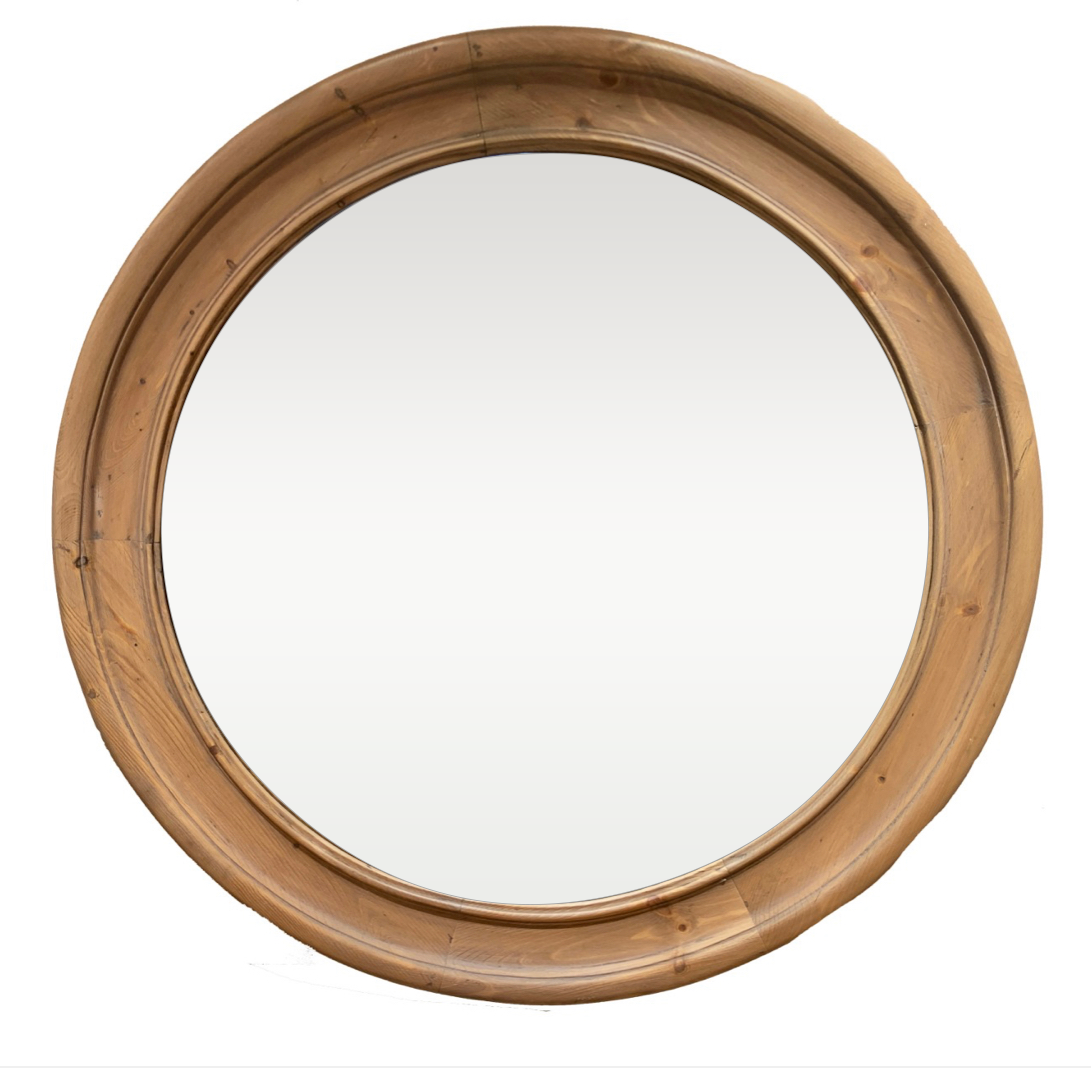 Earth Round Wood-Framed Mirror with Elegant Curved Details 0