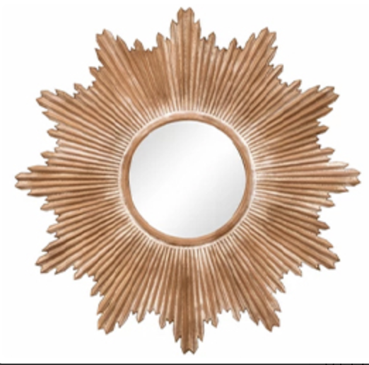 Rustic Sunburst Wall Mirror With Wooden Frame 1