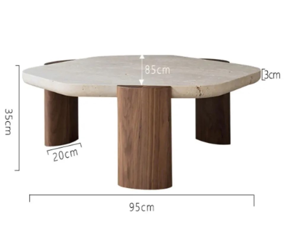LOB Low Coffee Table With Travertine Marble Top & Beech Legs 3