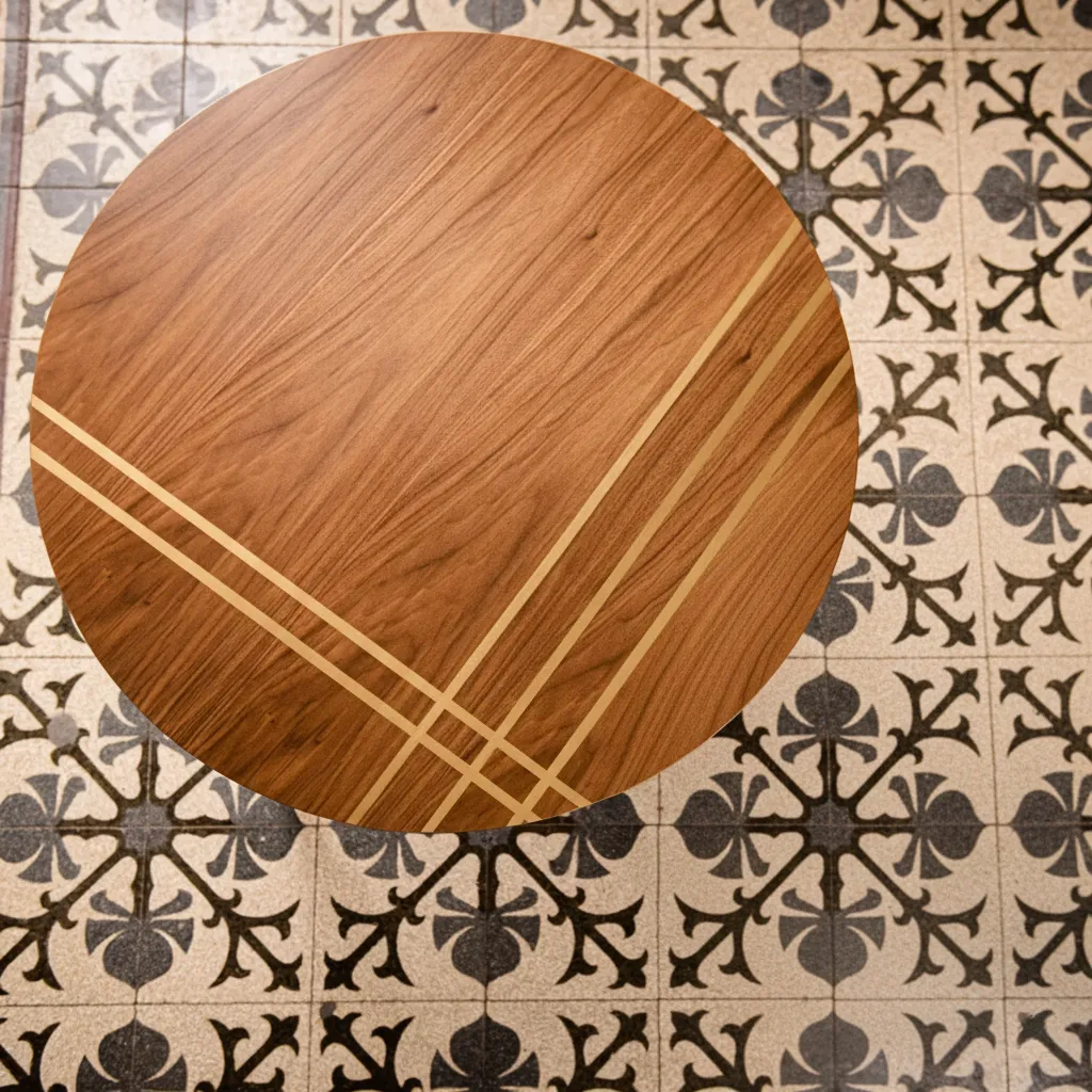 Striped Coffee Table - Round Design - Walnut Veneer 2