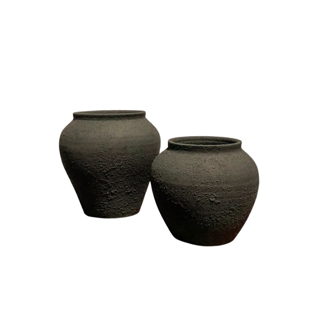 Black Textured Pottery Vase Set 0